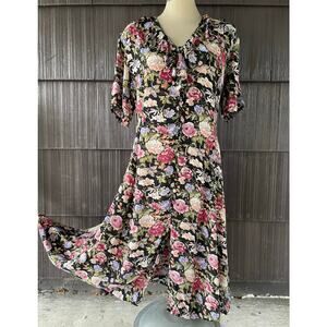 🔥Vintage 80s S. Roberts Multicolor Floral  Maxi Dress Cottagecore Boho Chic